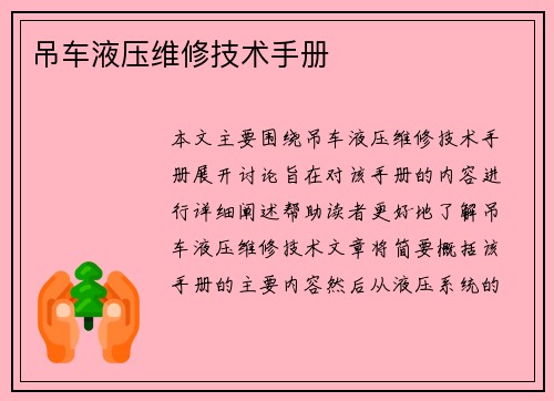 吊车液压维修技术手册