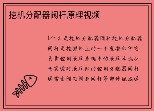 挖机分配器阀杆原理视频